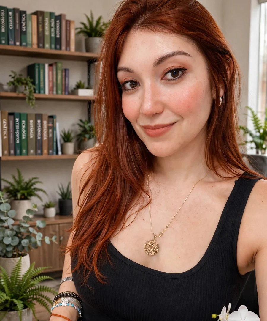 Oriana Pombilio en su despacho, rodeada de libros de biología y nutrición